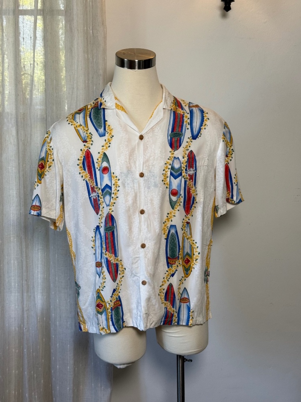 Vintage Diamond Head Hawaii Surfboard Aloha Camp Shirt Cotton Men's L
